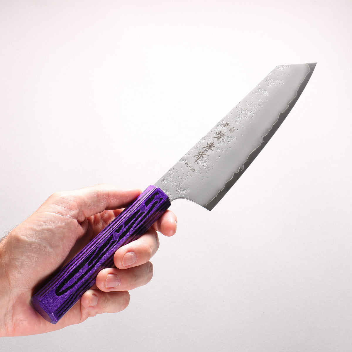 堺 孝行 彩煌 V金10号 梨地 剣型牛刀包丁 190mm 煌紫色漆柄