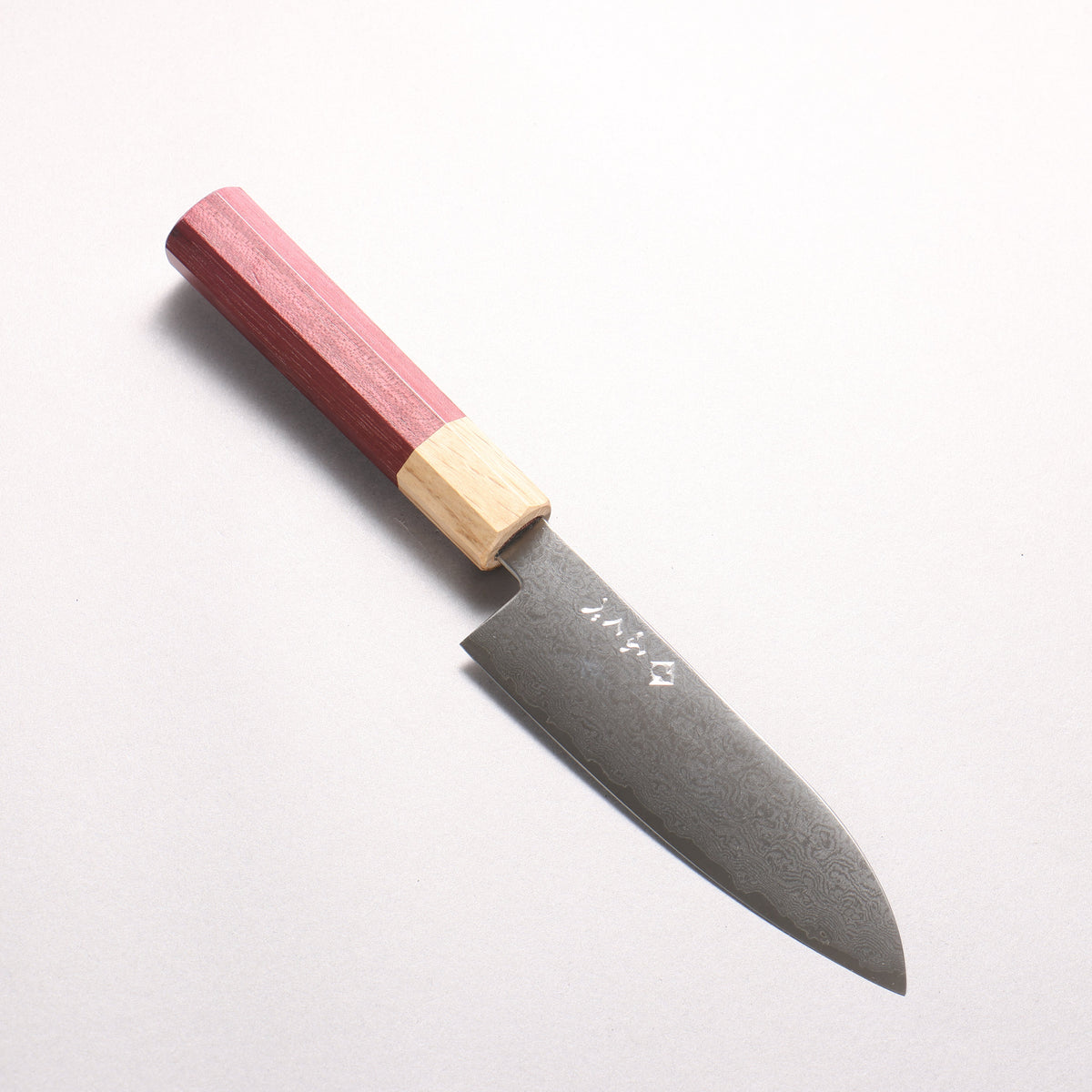 ふくべ V金10号 16層ダマスカス 三徳包丁 130mm パープルハート柄