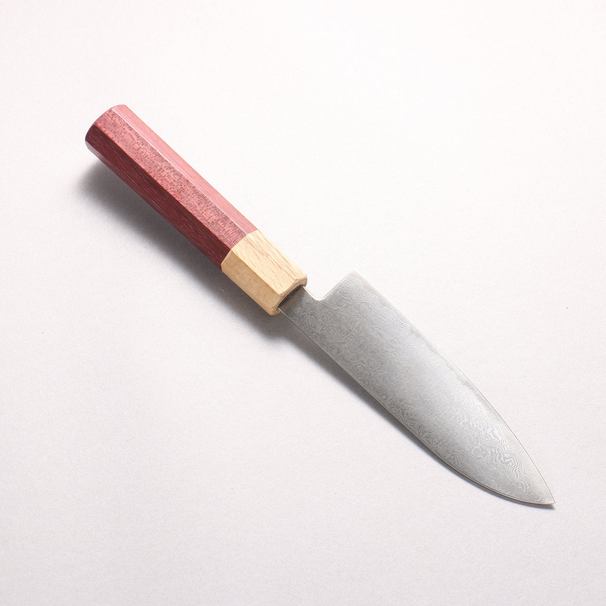 ふくべ V金10号 16層ダマスカス 三徳包丁 130mm パープルハート柄