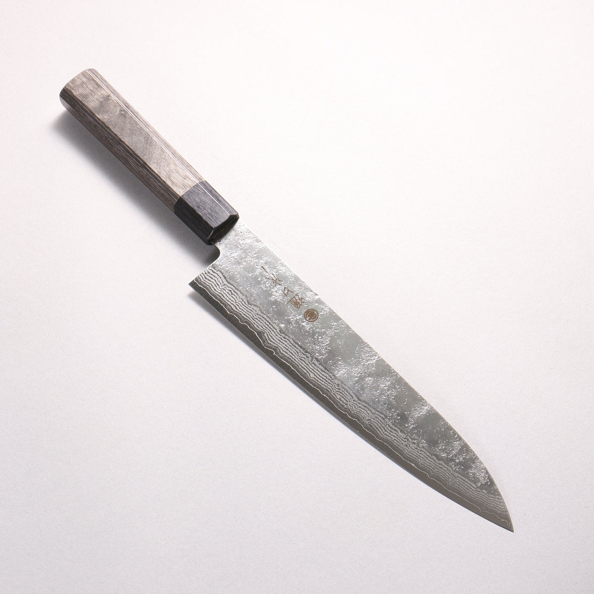 樋口 V金10号 8層ダマスカス 梨地 牛刀包丁 210mm グレー合板柄