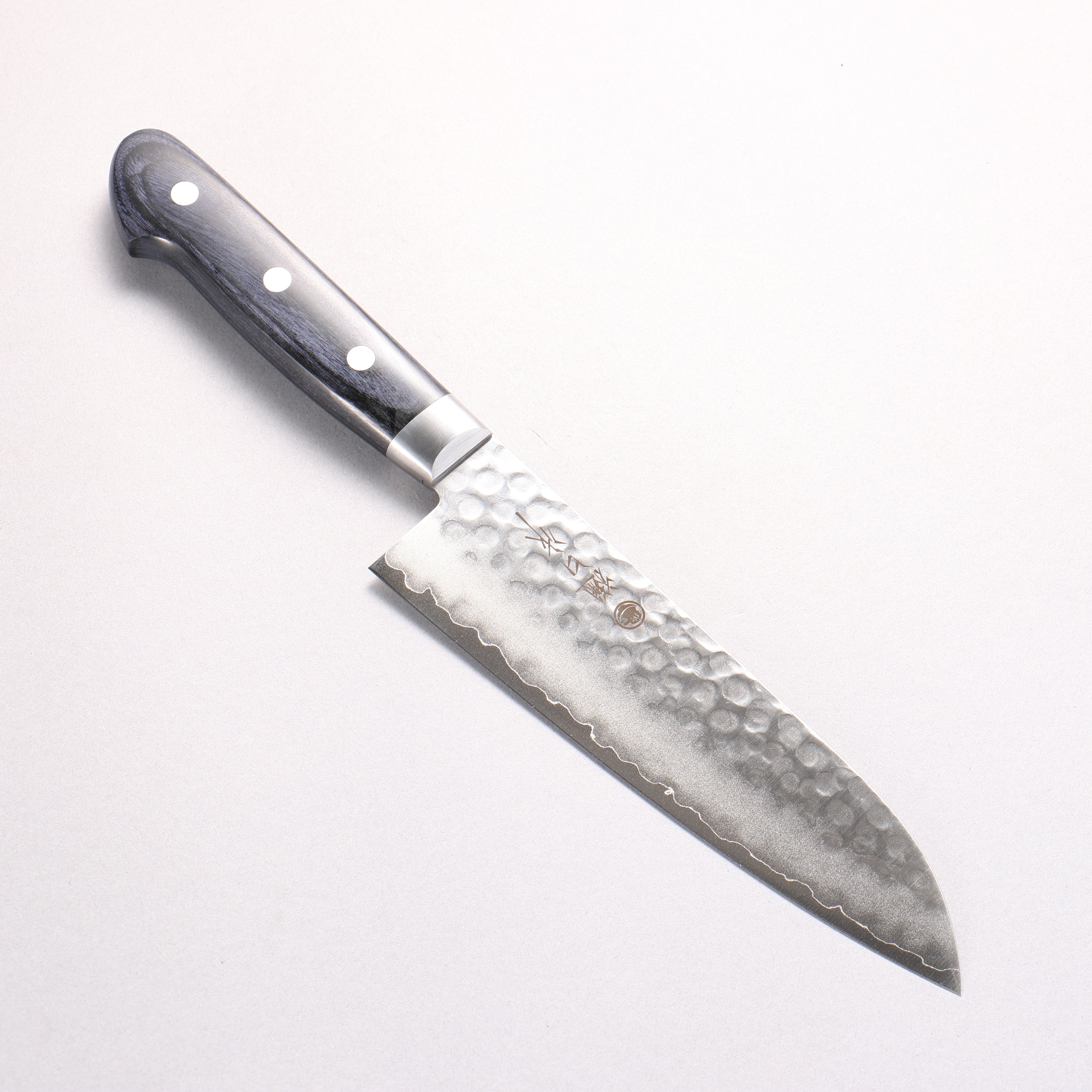 樋口 V金10号 鎚目 三徳包丁 180mm 合板 (紺色)柄 - 清助刃物