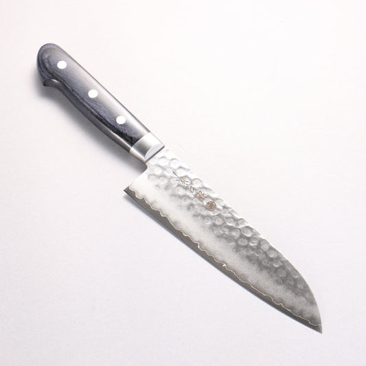 樋口 V金10号 鎚目 三徳包丁 180mm 合板 (紺色)柄 - 清助刃物