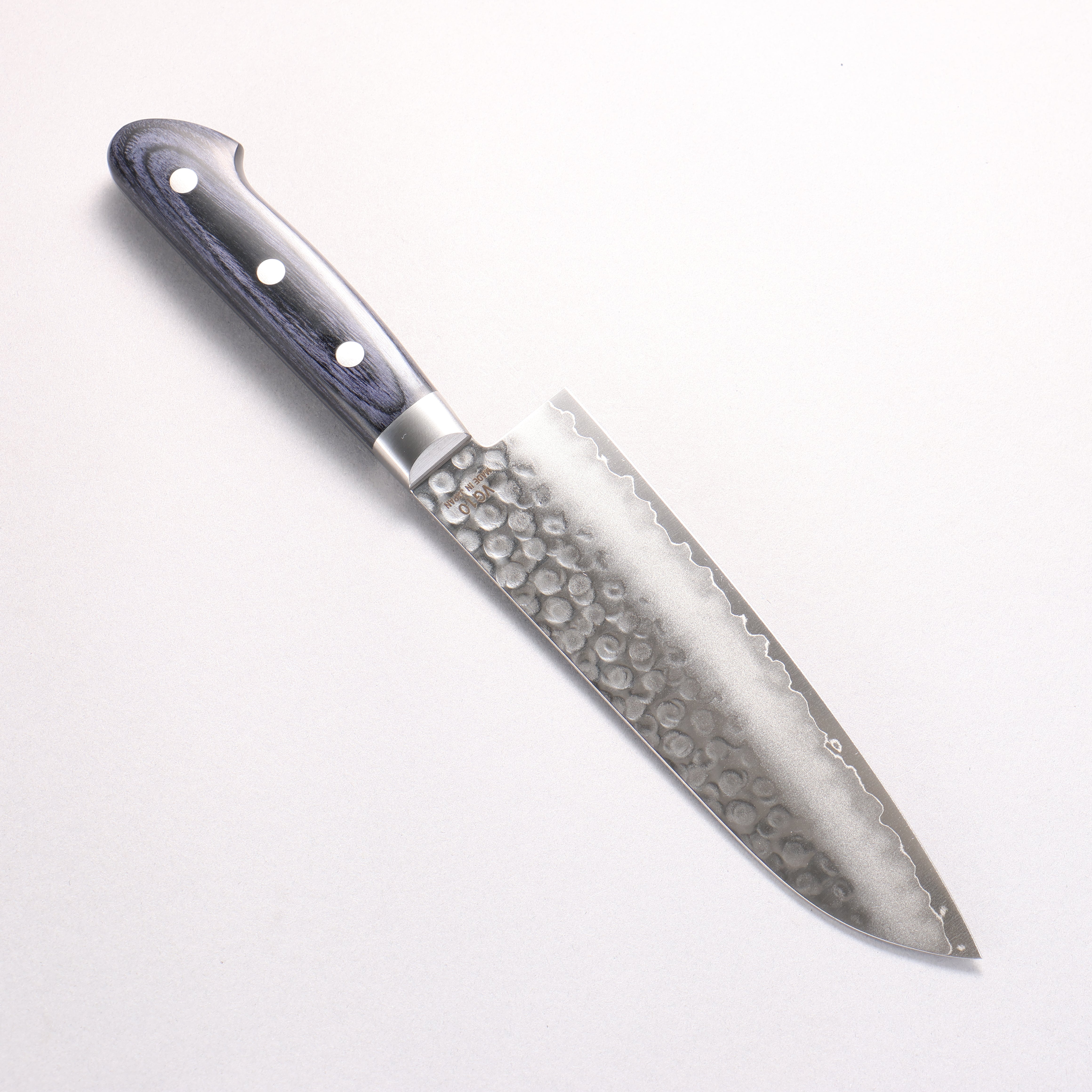 樋口 V金10号 鎚目 三徳包丁 180mm 合板 (紺色)柄 - 清助刃物