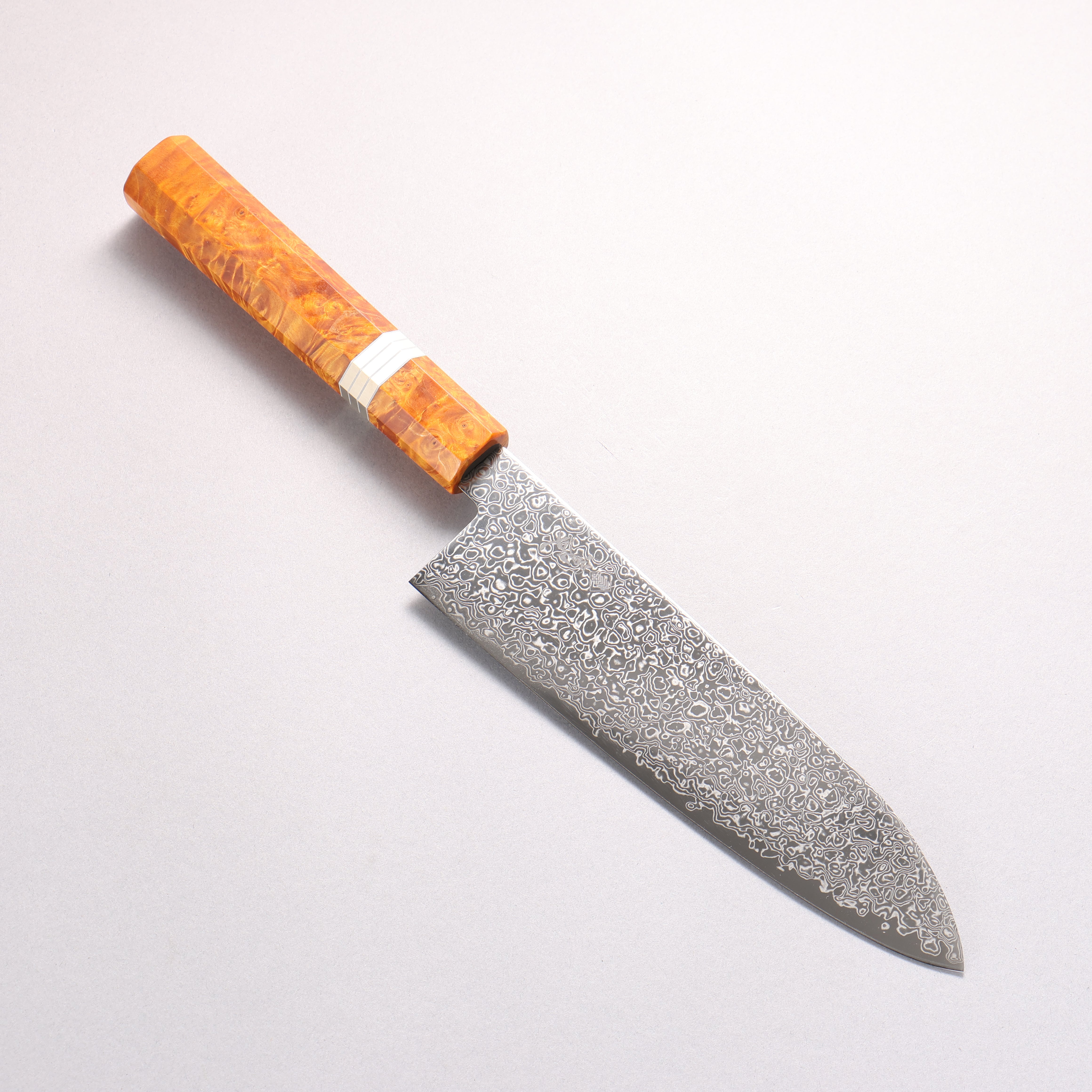寛丈 SG2 ダマスカス 磨き仕上げ 三徳包丁 180mm 茶スタビライズドウッド (銀リング)柄 - 清助刃物
