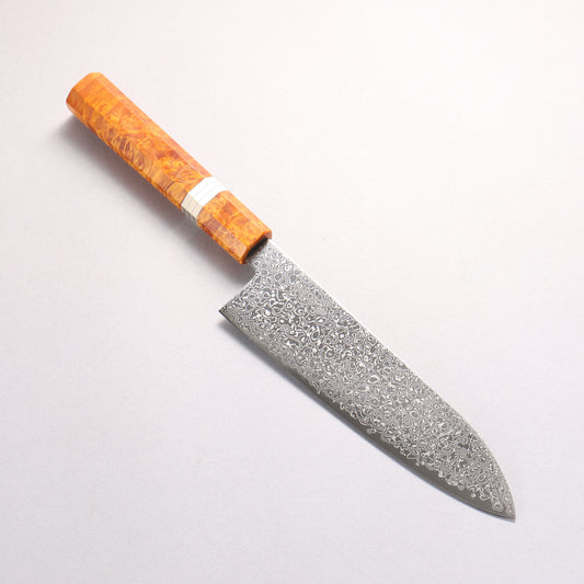 寛丈 SG2 ダマスカス 磨き仕上げ 三徳包丁 180mm 茶スタビライズドウッド (銀リング)柄 - 清助刃物