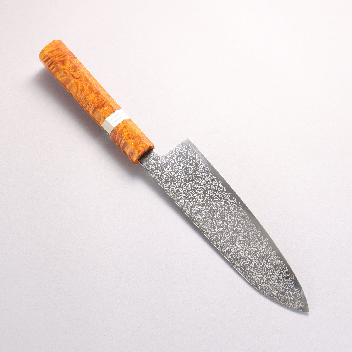 寛丈 SG2 ダマスカス 磨き仕上げ 三徳包丁 180mm 茶スタビライズドウッド (銀リング)柄
