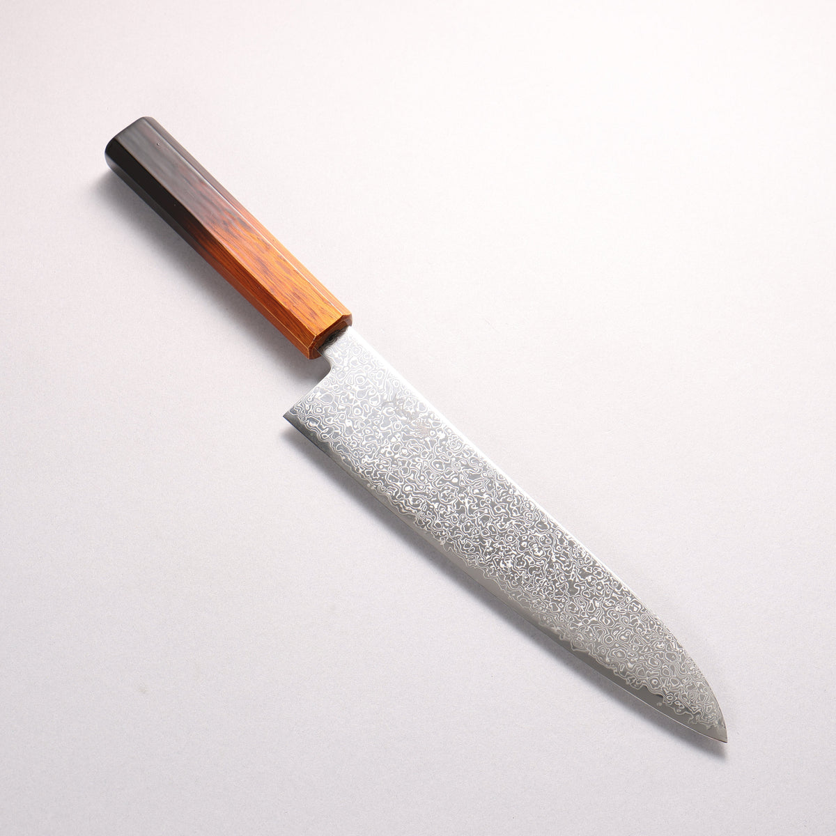 寛丈 SG2 ダマスカス 牛刀包丁 210mm 焼木漆塗り柄