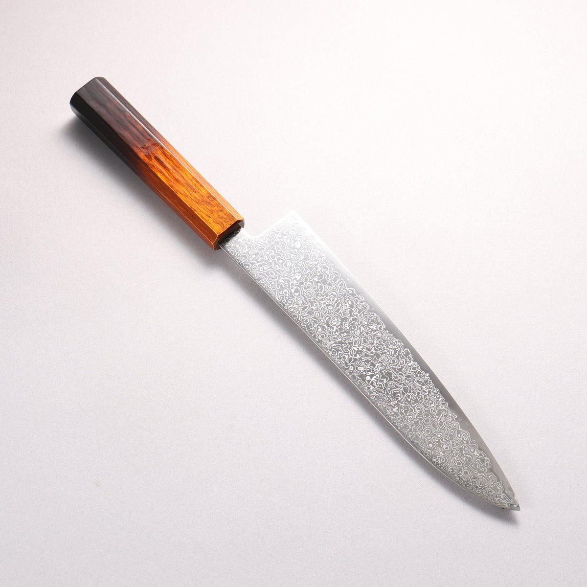 寛丈 SG2 ダマスカス 牛刀包丁 210mm 焼木漆塗り柄