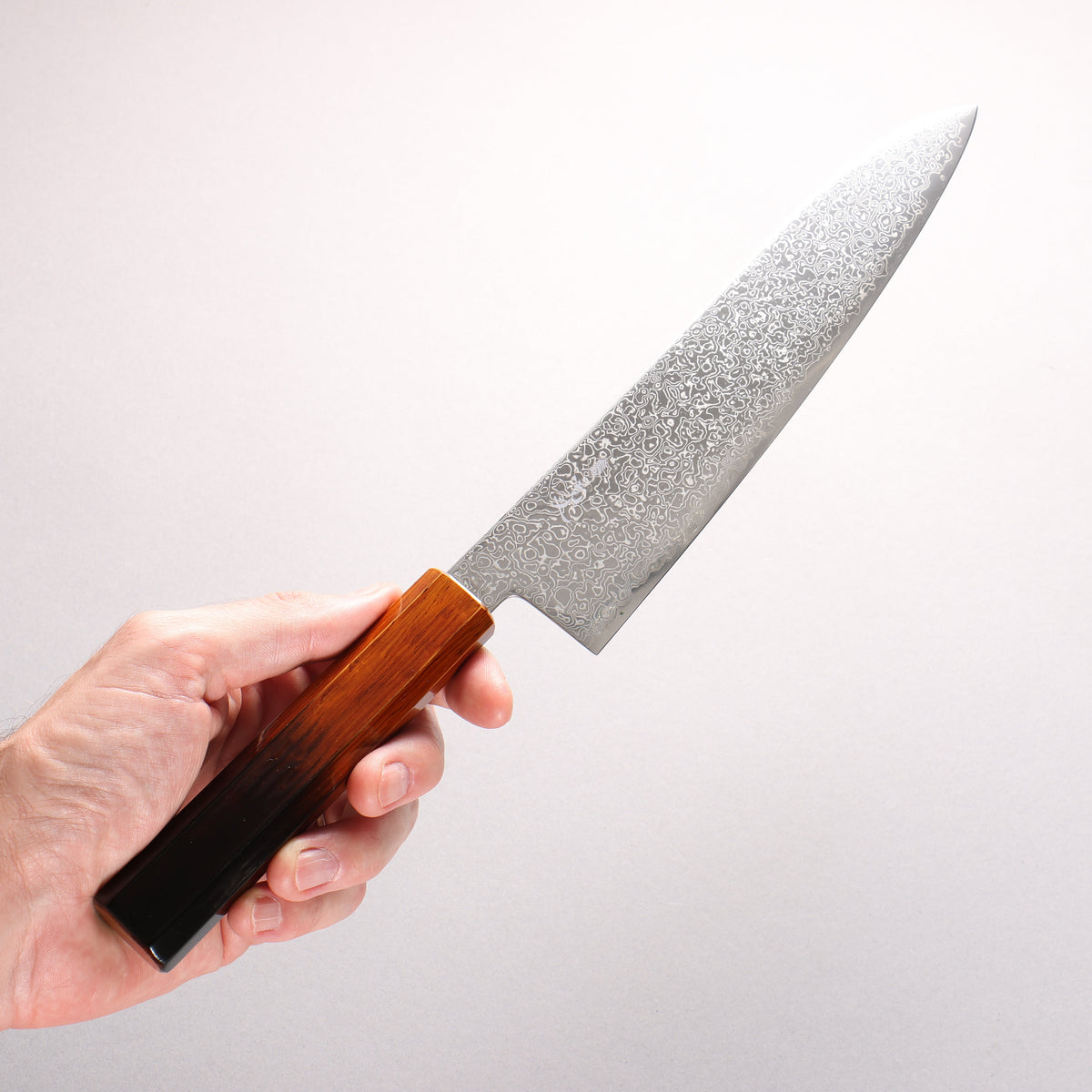 寛丈 SG2 ダマスカス 牛刀包丁 210mm 焼木漆塗り柄