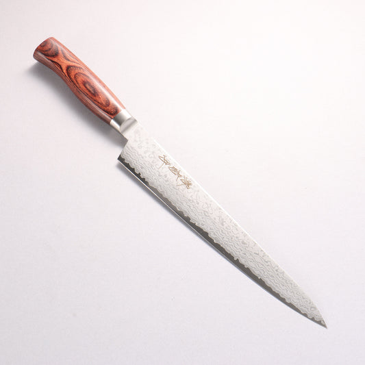 堺 菊守 V金10号 17層ダマスカス 筋引包丁 240mm 赤合板柄 - 清助刃物