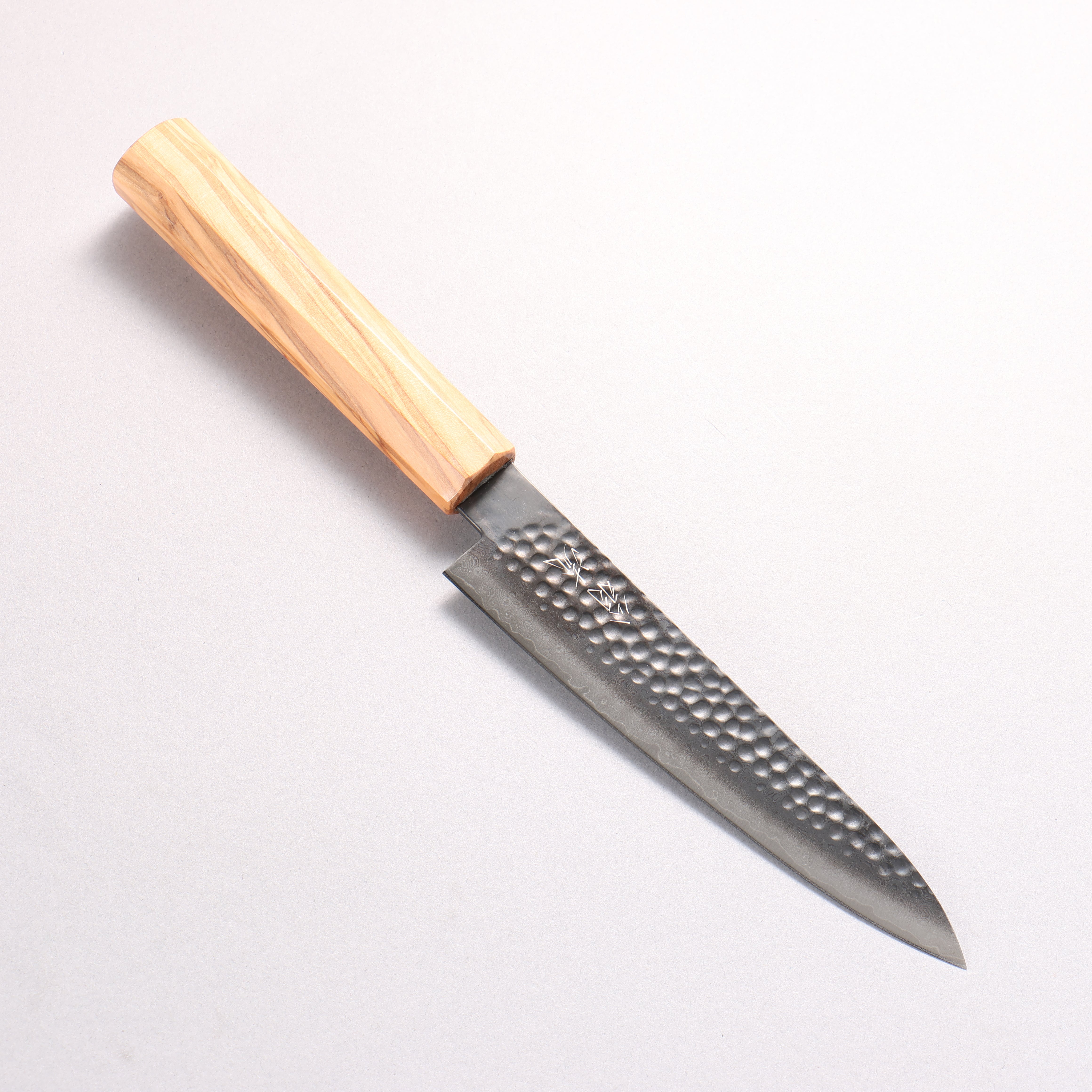 翁流 V金10号 鎚目 ダマスカス 黒染 ペティーナイフ 150mm オリーブの木柄 - 清助刃物