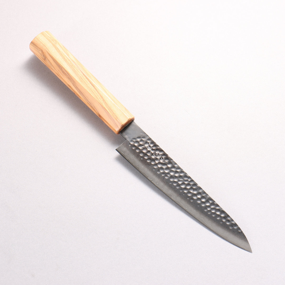 翁流 V金10号 鎚目 ダマスカス 黒染 ペティーナイフ 150mm オリーブの木柄