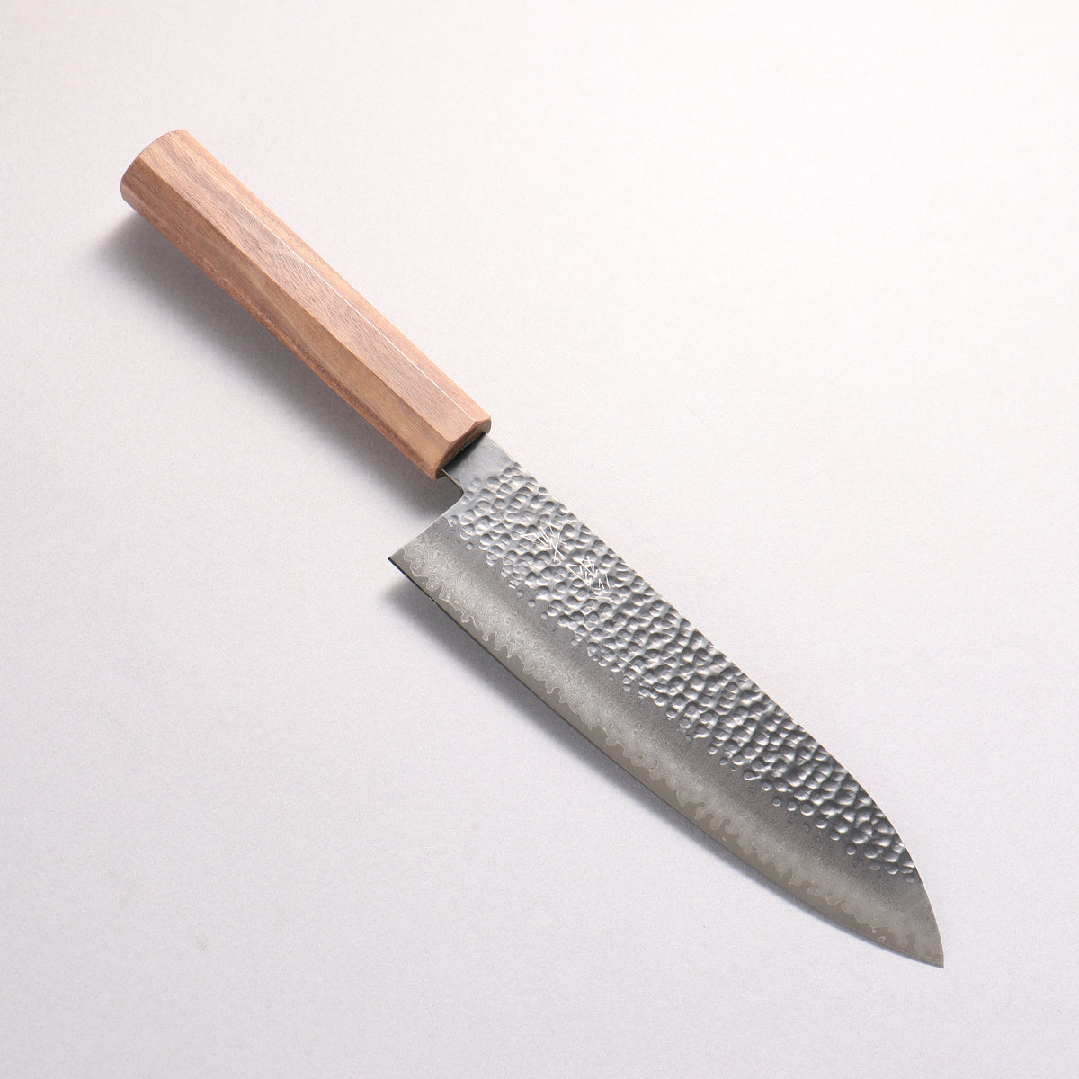 翁流 V金10号 鎚目 ダマスカス 黒染 三徳包丁 180mm ウォルナット柄