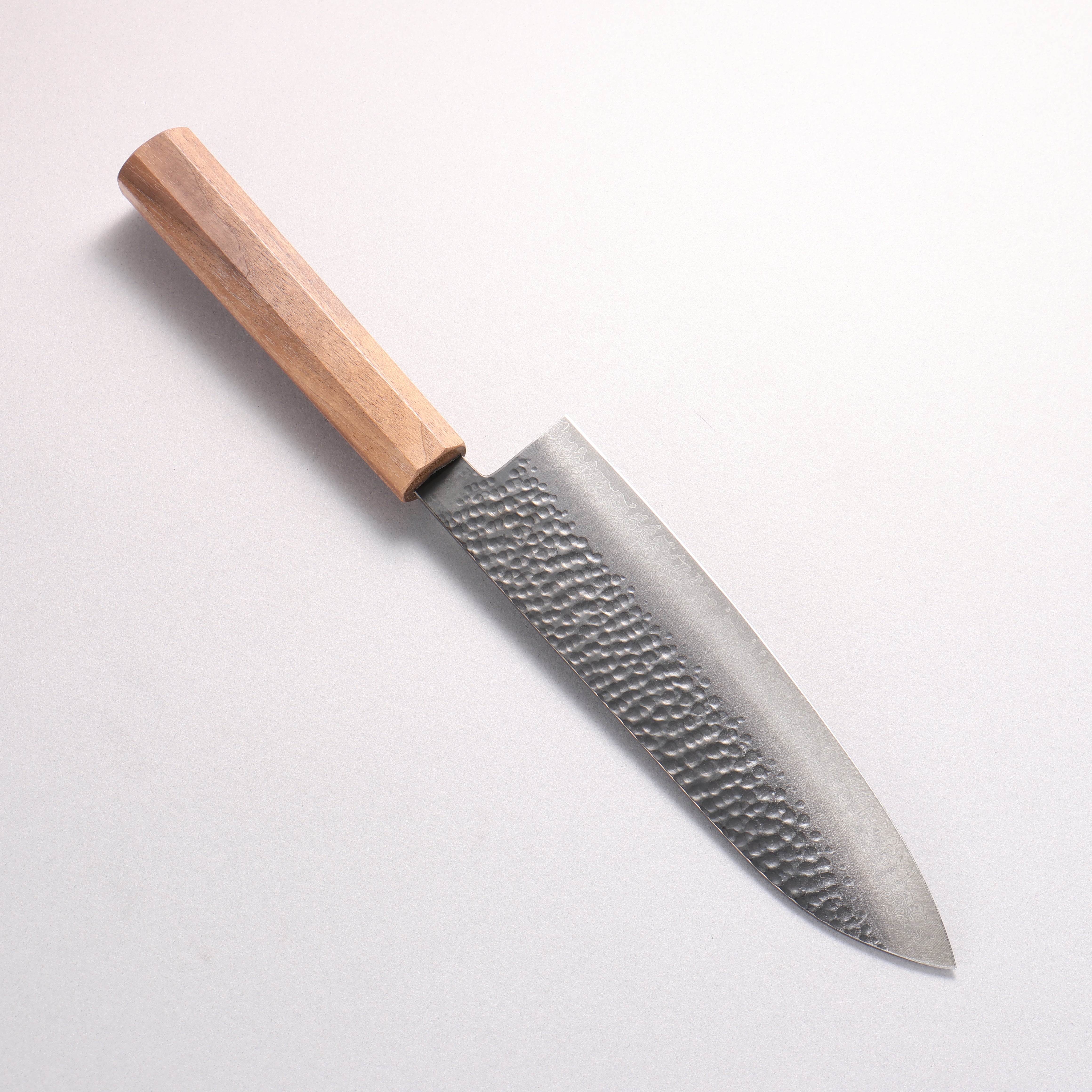 翁流 V金10号 鎚目 ダマスカス 黒染 三徳包丁 180mm ウォルナット柄 - 清助刃物