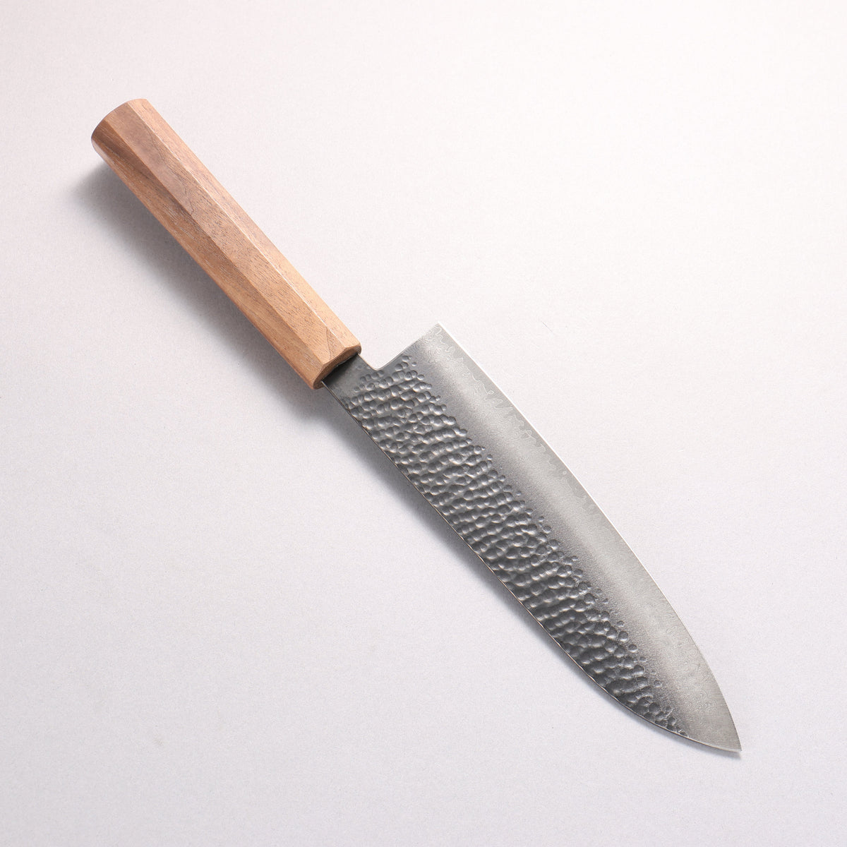 翁流 V金10号 鎚目 ダマスカス 黒染 三徳包丁 180mm ウォルナット柄 - 清助刃物