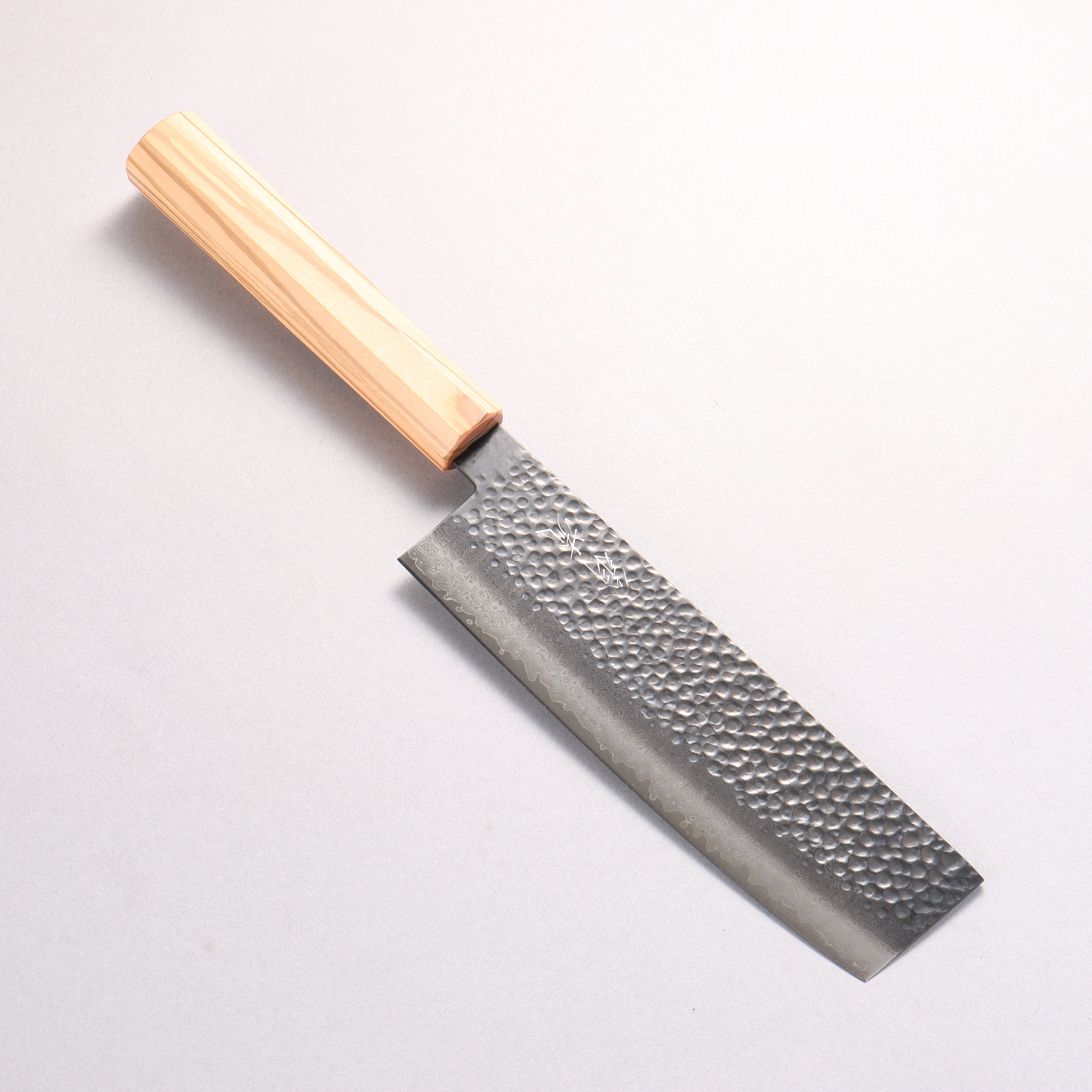 翁流 V金10号 鎚目 ダマスカス 黒染 菜切包丁 170mm オリーブの木柄 - 清助刃物