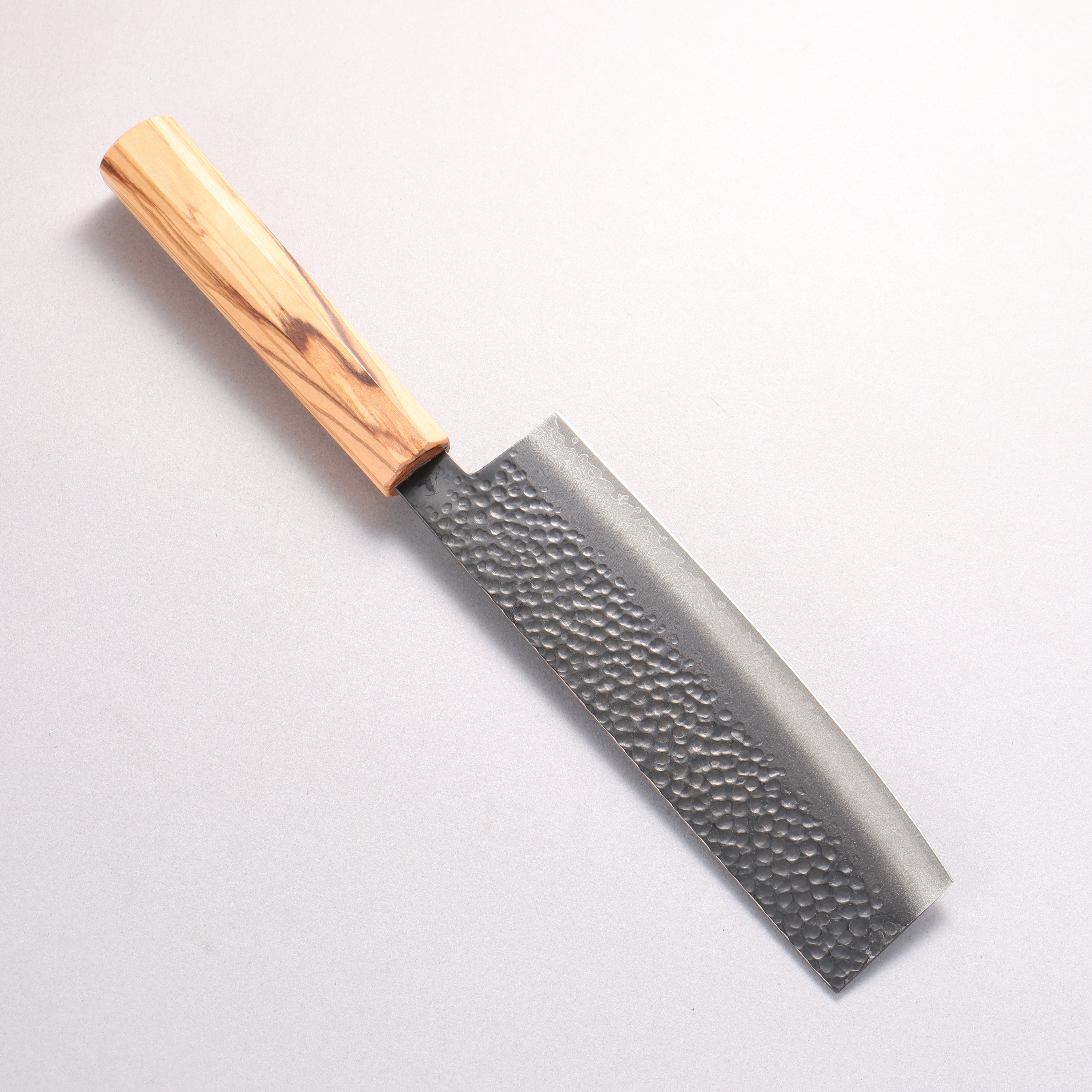 翁流 V金10号 鎚目 ダマスカス 黒染 菜切包丁 170mm オリーブの木柄 - 清助刃物