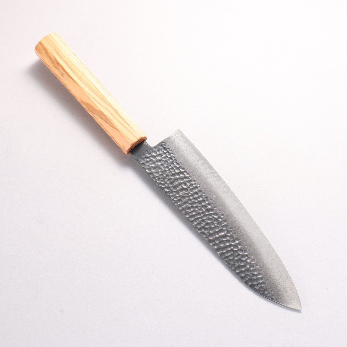 翁流 V金10号 鎚目 ダマスカス 黒染 三徳包丁 180mm オリーブの木柄