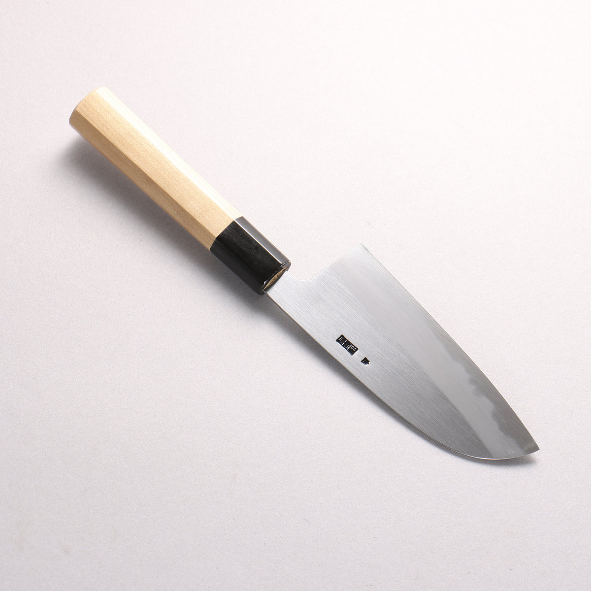 菊月 白ニ鋼 霞研 三徳包丁 130mm 朴 (口輪：水牛)柄