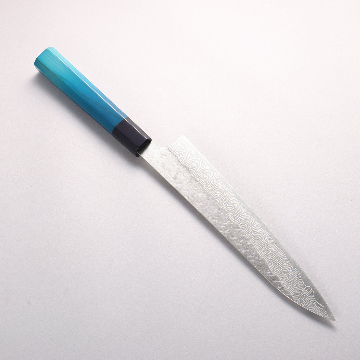 二唐 SPG STRIX 鎚目 ダマスカス 筋引包丁 240mm 藍染柄 - 清助刃物