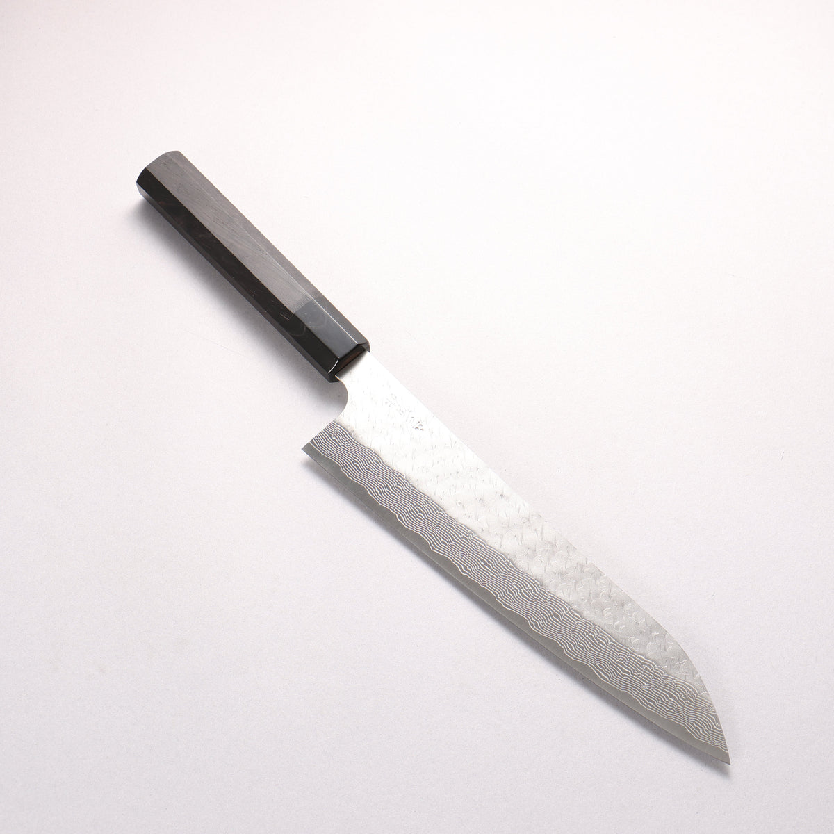二唐 SPG STRIX 鎚目 ダマスカス 牛刀包丁 240mm 黒檀 (口輪：黒水牛)柄 - 清助刃物