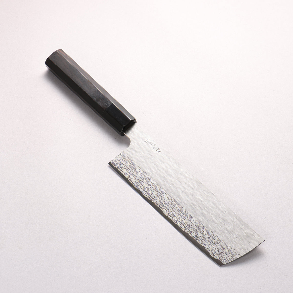 二唐 VG-XEOS 鎚目 ダマスカス 菜切包丁 180mm 黒檀 (口輪：黒水牛)柄 - 清助刃物