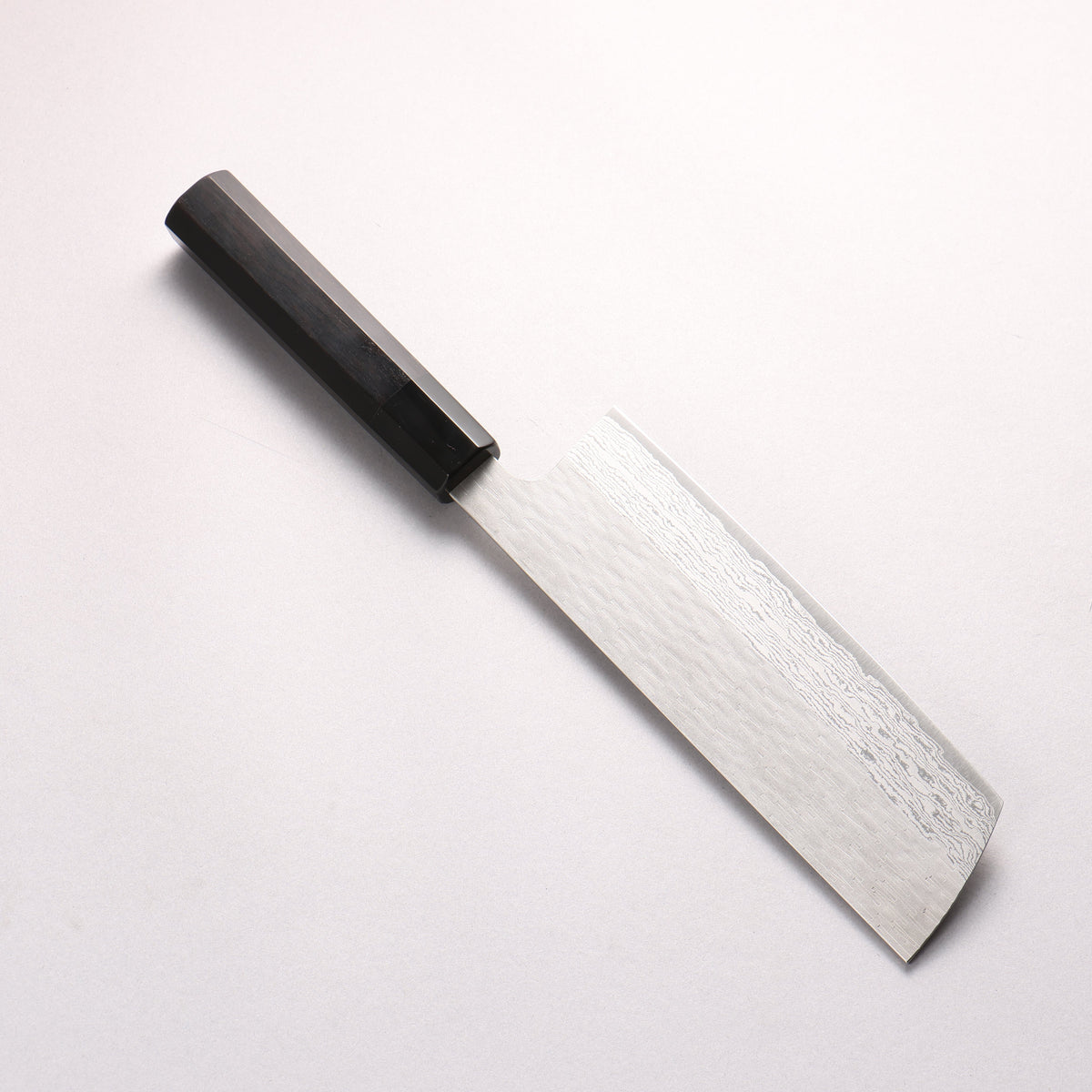 二唐 VG-XEOS 鎚目 ダマスカス 菜切包丁 180mm 黒檀 (口輪：黒水牛)柄 - 清助刃物