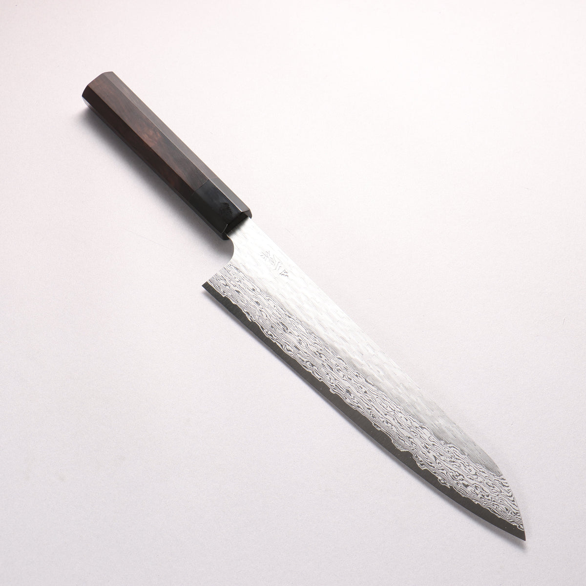 二唐 VG-XEOS 鎚目 ダマスカス 牛刀包丁 255mm 黒檀 (口輪：黒水牛)柄 - 清助刃物