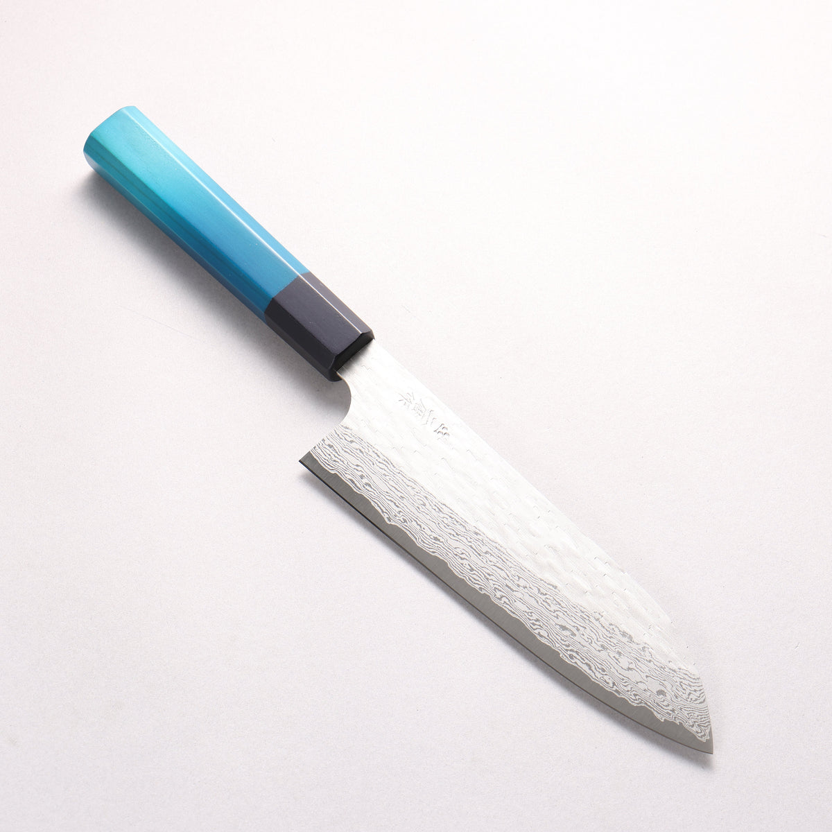 二唐 VG-XEOS 鎚目 ダマスカス 三徳包丁 180mm 藍染柄 - 清助刃物
