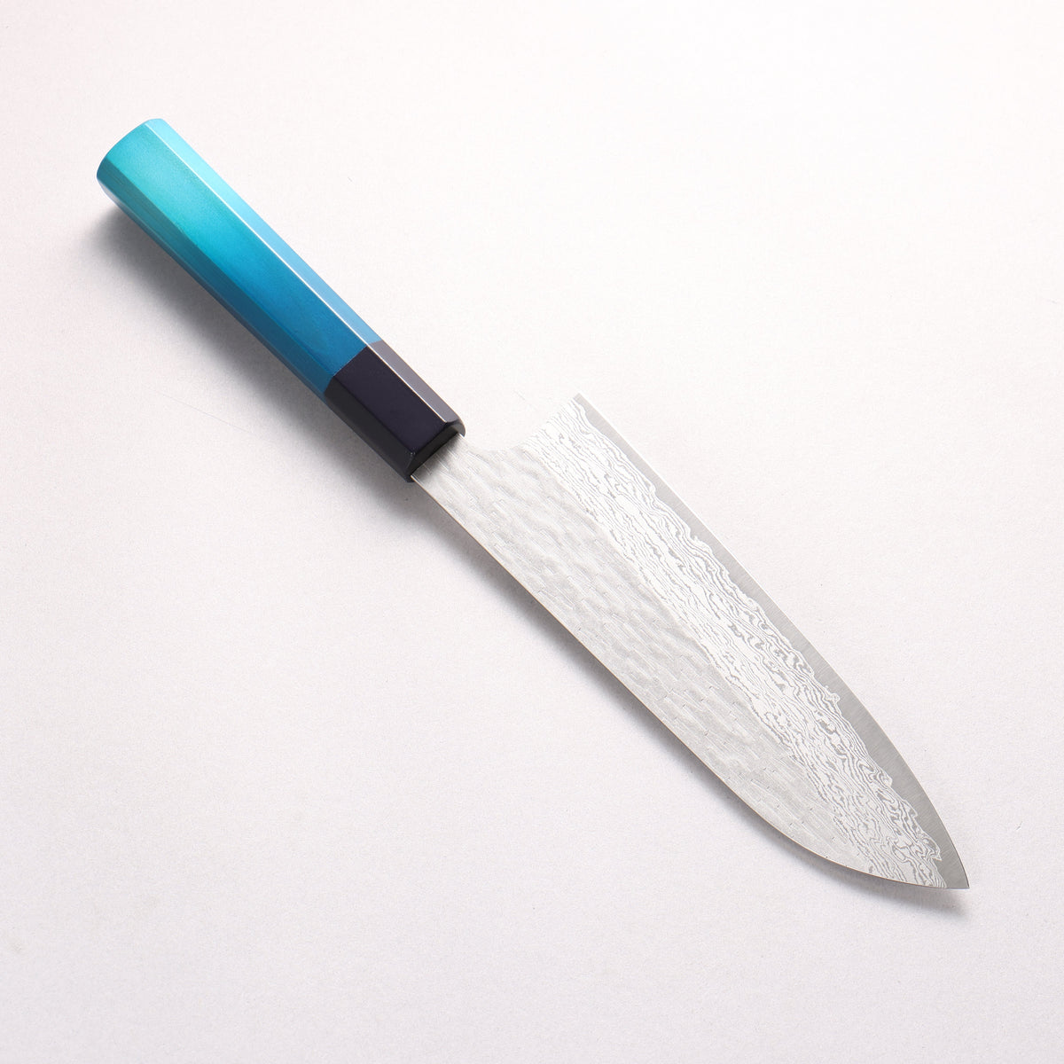 二唐 VG-XEOS 鎚目 ダマスカス 三徳包丁 180mm 藍染柄 - 清助刃物