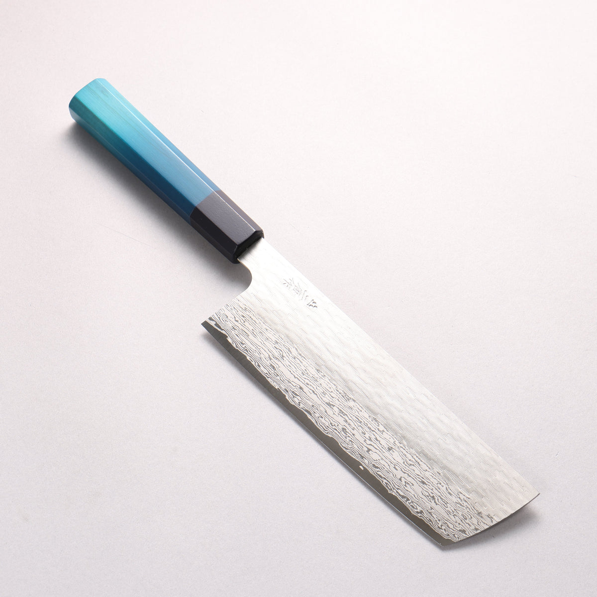 二唐 VG-XEOS 鎚目 ダマスカス 菜切包丁 180mm 藍染柄 - 清助刃物