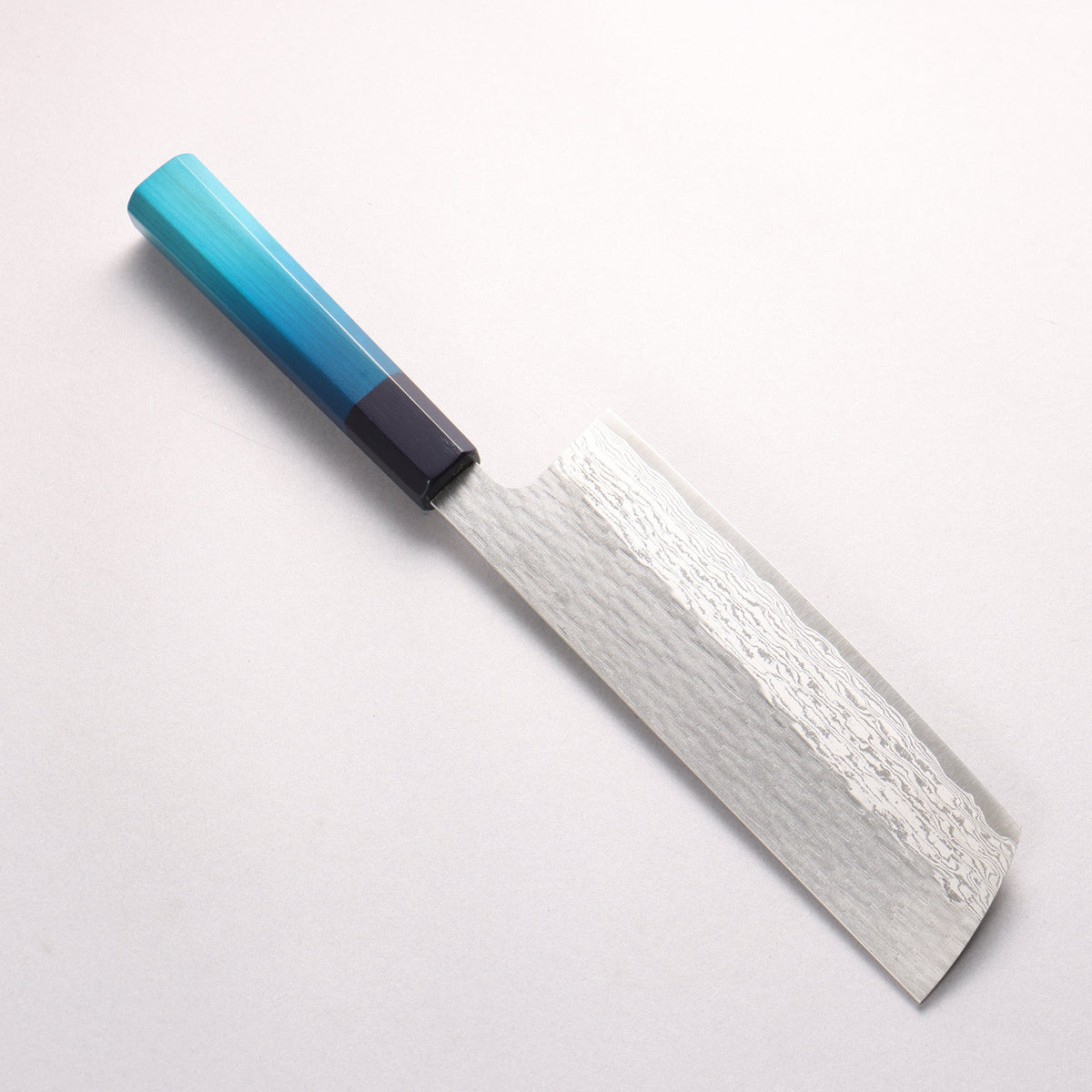 二唐 VG-XEOS 鎚目 ダマスカス 菜切包丁 180mm 藍染柄 - 清助刃物