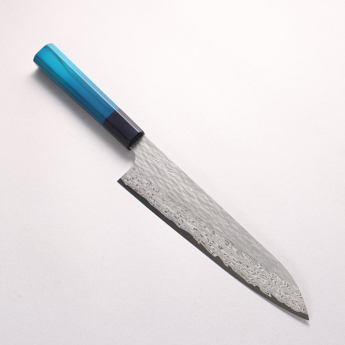 二唐 VG-XEOS 鎚目 ダマスカス 牛刀包丁 225mm 藍染柄 - 清助刃物