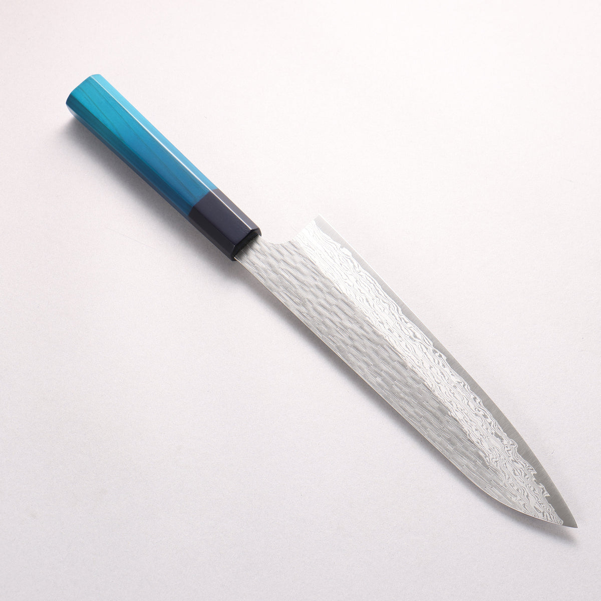 二唐 VG-XEOS 鎚目 ダマスカス 牛刀包丁 225mm 藍染柄 - 清助刃物