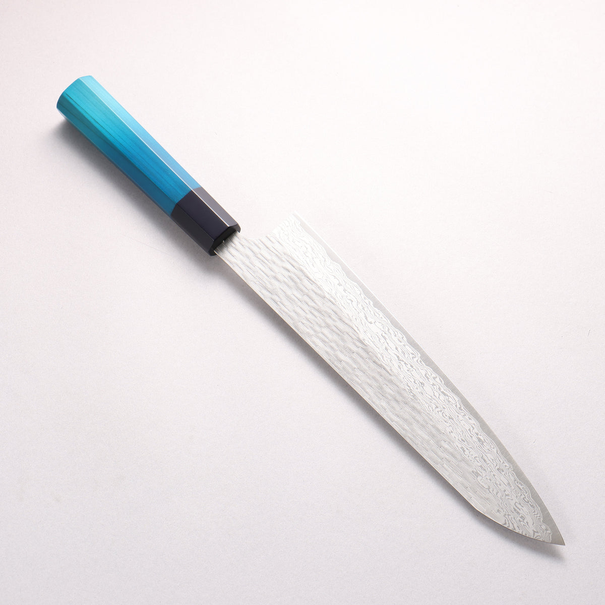 二唐 VG-XEOS 鎚目 ダマスカス 牛刀包丁 255mm 藍染柄 - 清助刃物