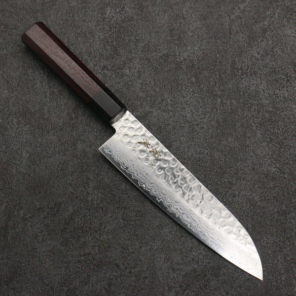翁流 AUS10 鎚目 ダマスカス 三徳包丁 180mm 紫檀柄 – 清助刃物 Japan