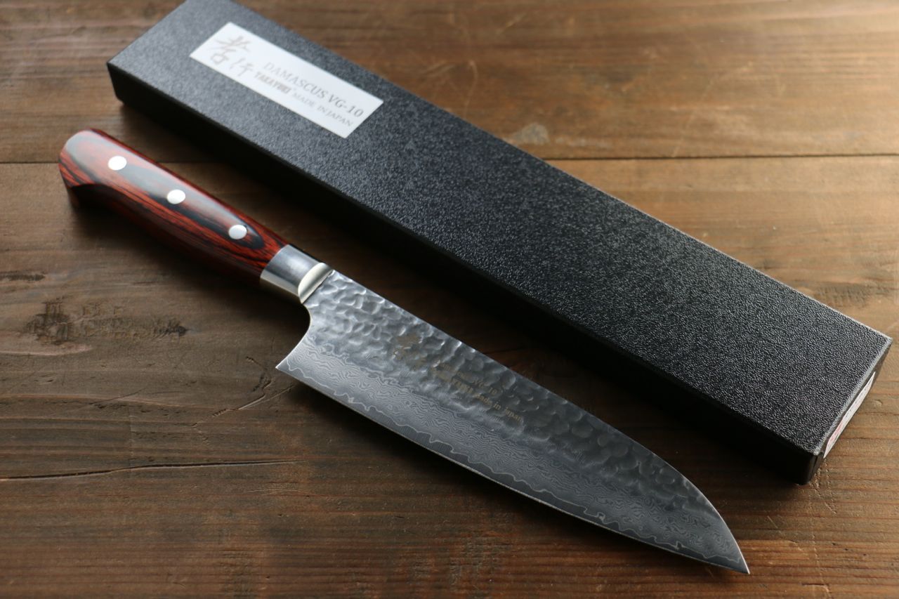 堺 孝行 VG10 33層 ダマスカス 三徳包丁 180mm マホガニー柄 - 清助刃物