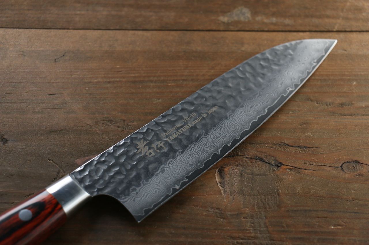 堺 孝行 VG10 33層 ダマスカス 三徳包丁 180mm マホガニー柄 - 清助刃物