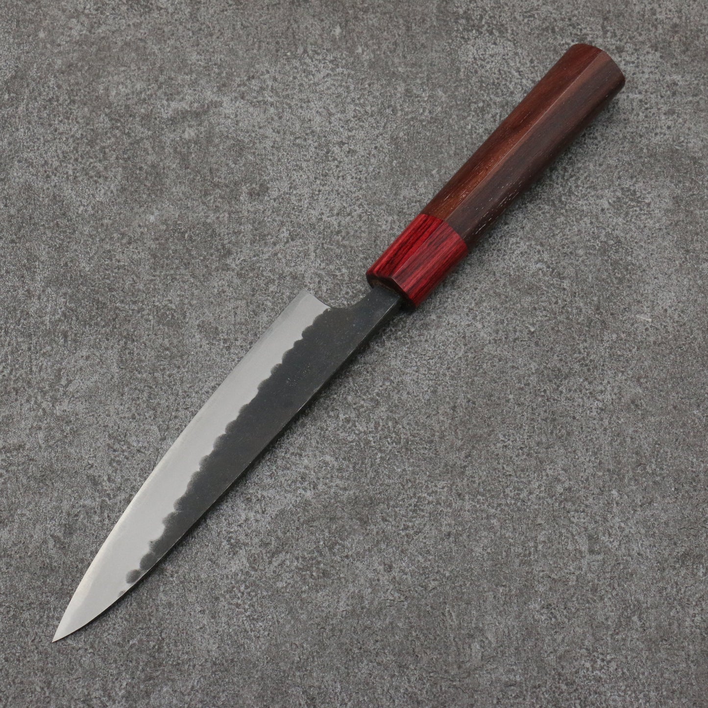 山本 直 青紙 黒打 ペティーナイフ 和包丁 135mm 紫檀 (口輪：赤合板)柄 - 清助刃物