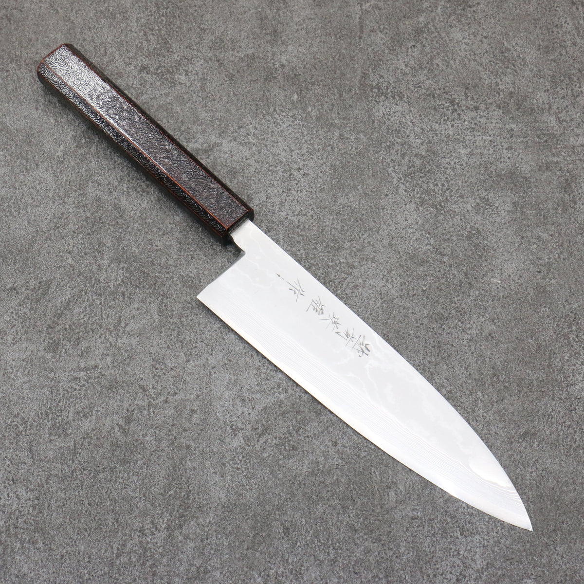 片刃包丁 黒打出刃 北岡英雄作（北岡 英雄 白ニ鋼 ダマスカス 身卸出刃 