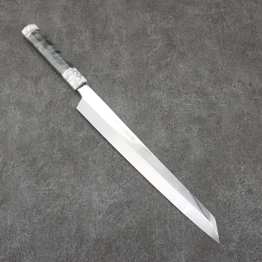 Sakai Takayuki Hien White Steel No.2 Honyaki Kiritsuke Yanagiba  300mm Stabilized wood (White Ferrule and End Cap) Handle with Sheath 