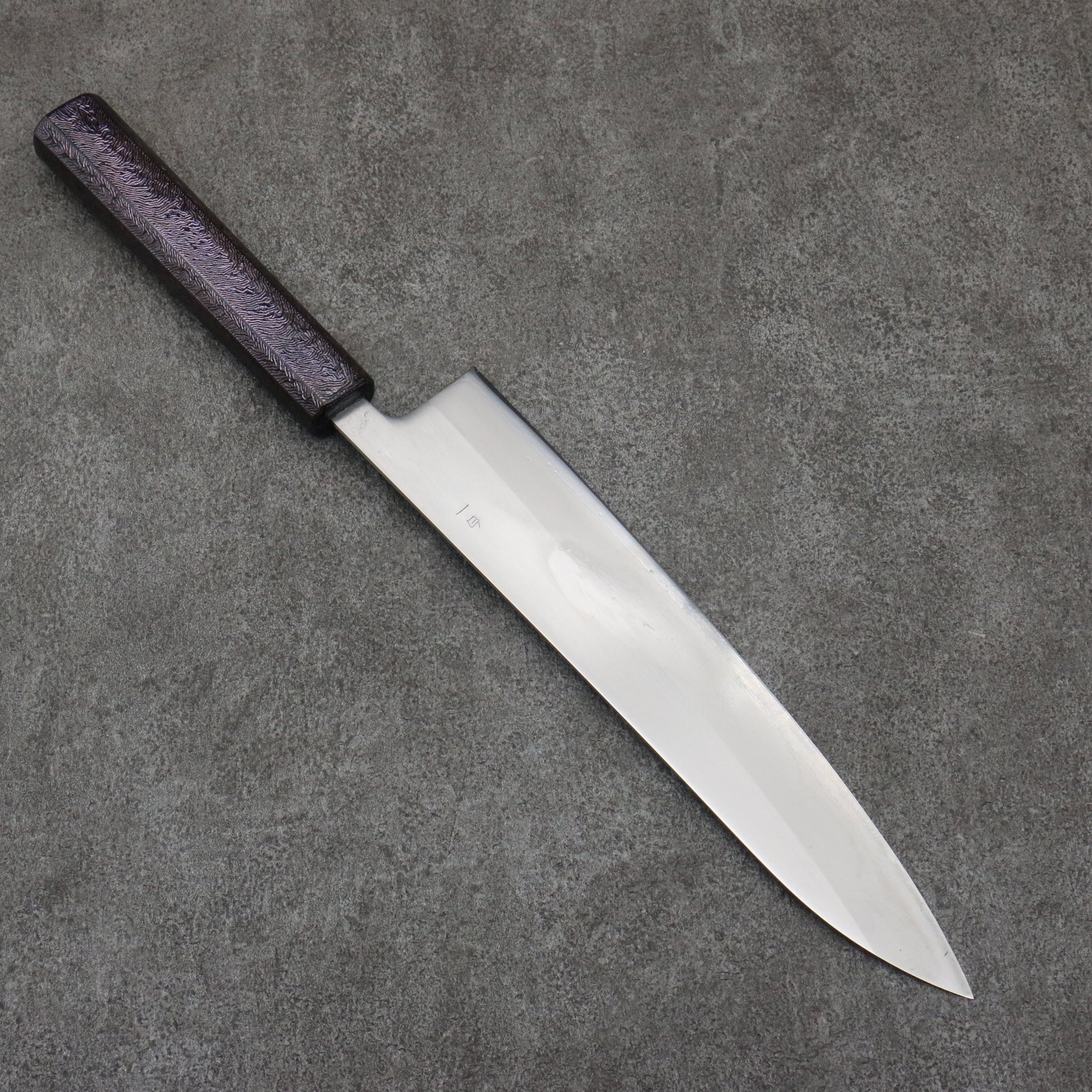 清助 白一鋼 磨き仕上げ 牛刀包丁 240mm 樫木紫漆塗り柄 - 清助刃物