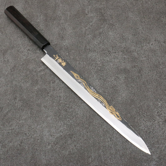 堺 孝行 窪田金彫刻 鰻 白ニ鋼 黒仕上げ 柳刃包丁 300mm 黒檀柄 - 清助刃物