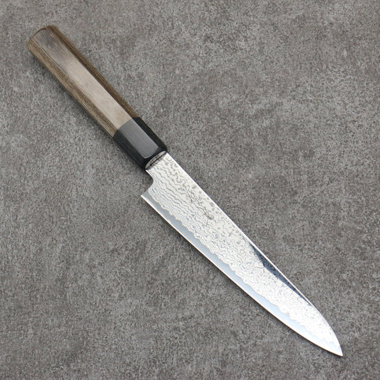 Seisuke VG10 Black Damascus Mirrored Finish Petty-Utility  150mm Gray Pakka wood Handle 