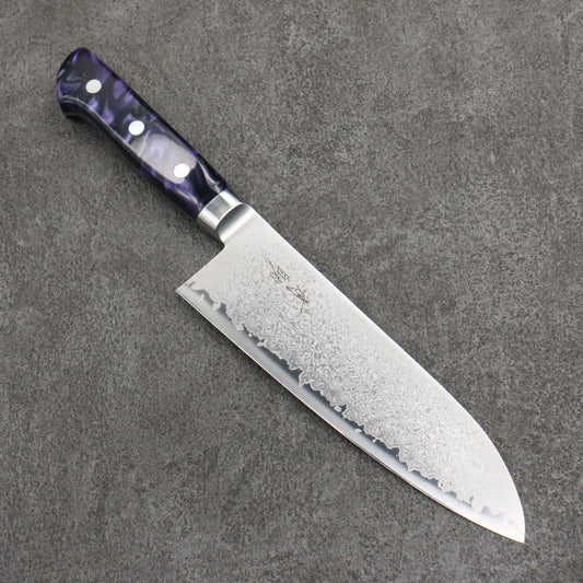 Seisuke VG5 Damascus Santoku  175mm Purple Marbled Resin Handle 