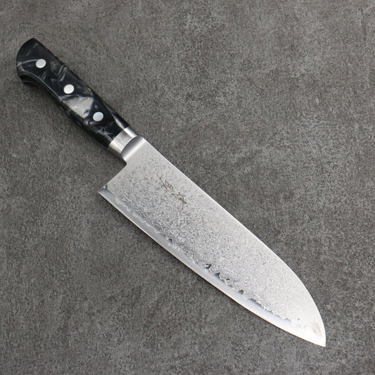 Seisuke VG5 Damascus Santoku  175mm Black Marbled Resin Handle 