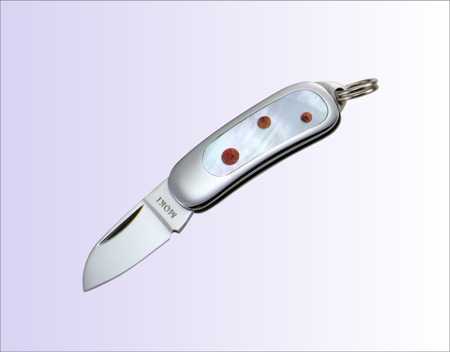 Moki Mini Pendant Pocket Knife w/ White Mother of Pearl and Apple Coral - 清助刃物