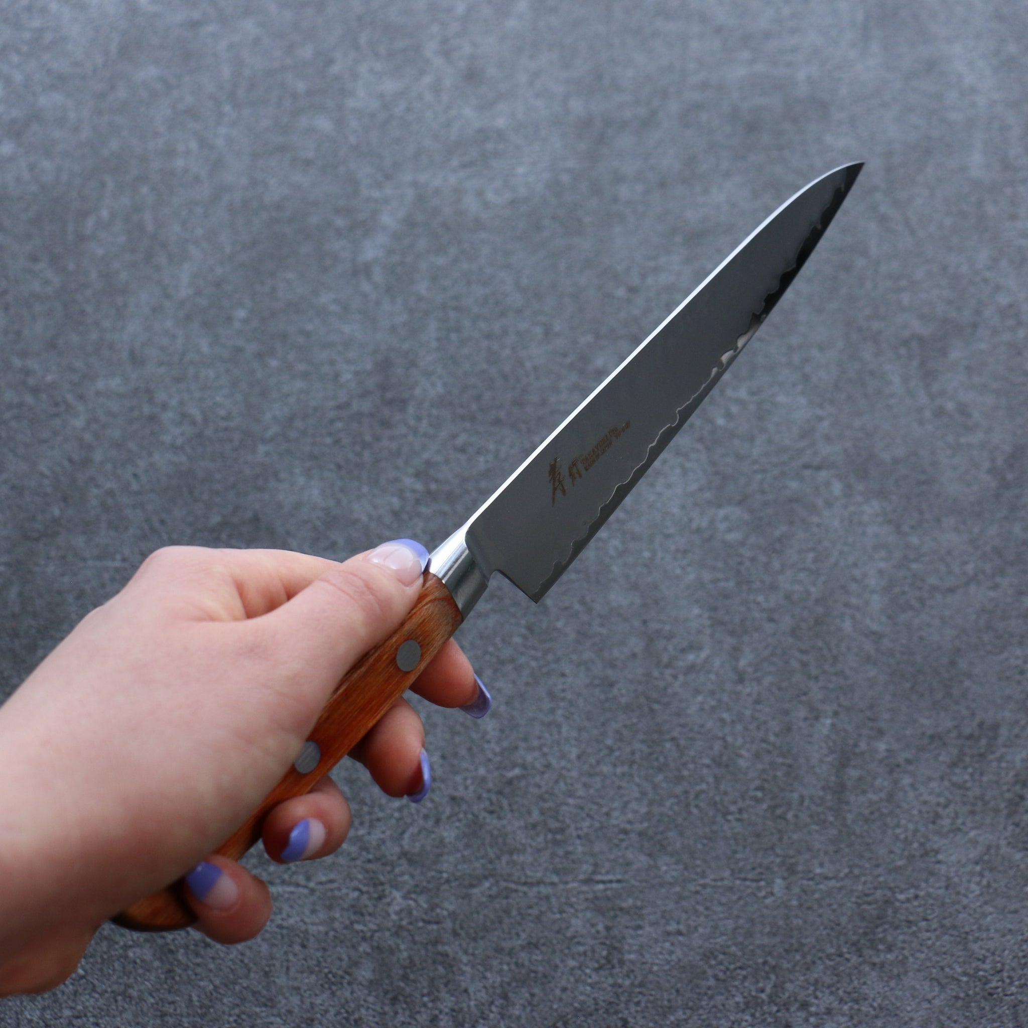 堺 孝行 V金5号 鎚目 ペティーナイフ  150mm 茶合板柄 - 清助刃物