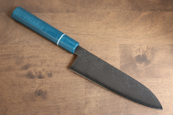 清助 V金5号 梨地 黒染 三徳包丁 和包丁 165mm 青マイカルタ (布プリント)柄