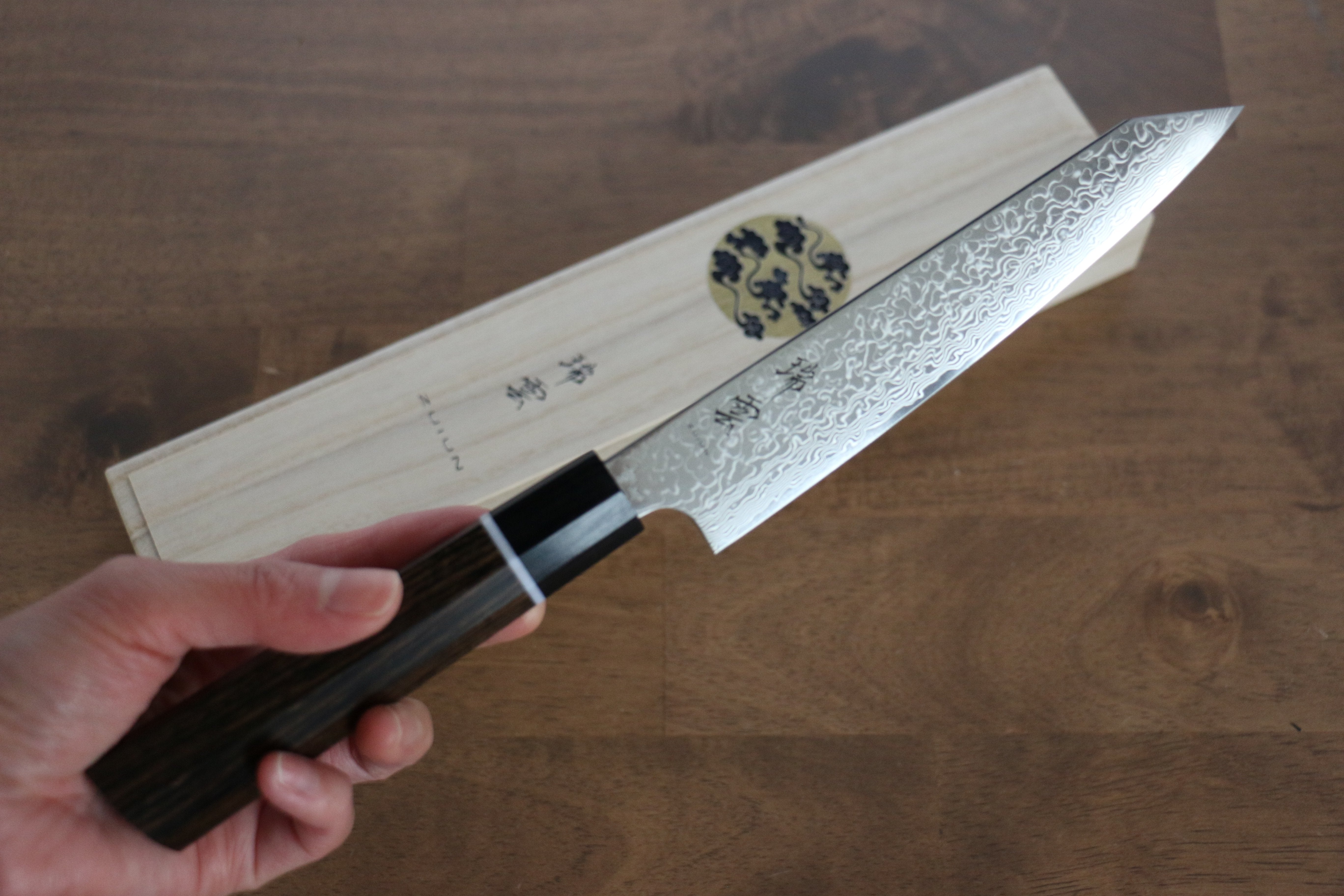 67層鏡面ダマスカス切付型ペティナイフ包丁170mm 黒檀白水牛八角